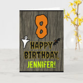 8歳の誕生日: 不気味なハロウィーンのテーマ + オーダーメイドの名前 カード (黄色い花)