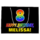 ８歳の誕生日：大胆、楽しい、シンプル、虹色の８ ラージペーパーバッグ (裏面)