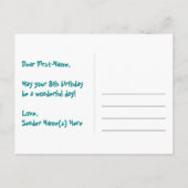 ８歳の誕生日：楽しいハート柄、虹色の８ ポストカード (裏面)