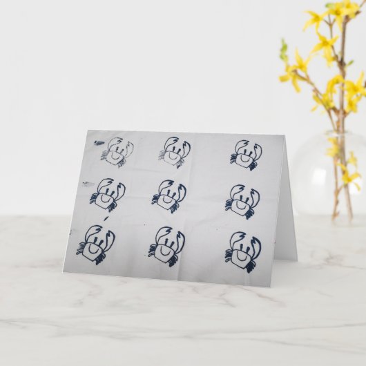 「９匹のスクリーンプリントされたカニ」誕生日カード カード (黄色い花)