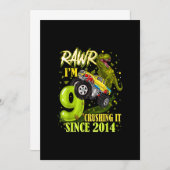 9歳の恐竜ティレックスモンスタートラック9歳の誕生日 招待状 (正面/裏面)