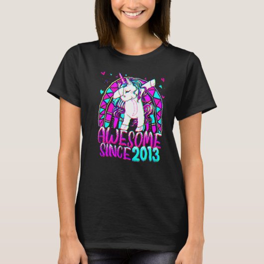 9歳の誕生日おめでとう レインボー ダビング ユニコーン ギ Tシャツ (正面)
