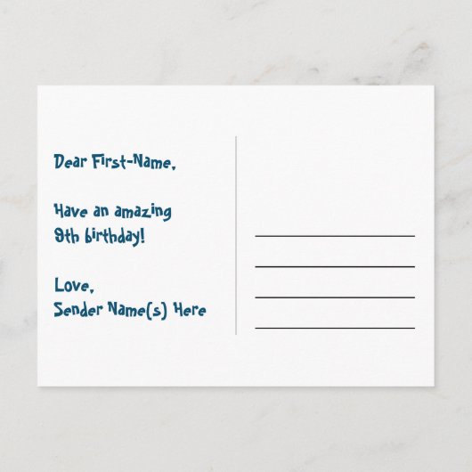 ９歳の誕生日おめでとう！楽しい花火模様＋虹９ ポストカード (裏面)