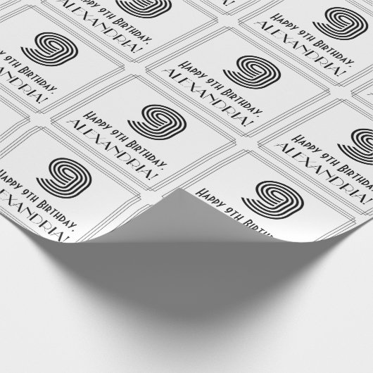 9歳の誕生日:アールデコ調の「9」+お名前 ラッピングペーパー (角)