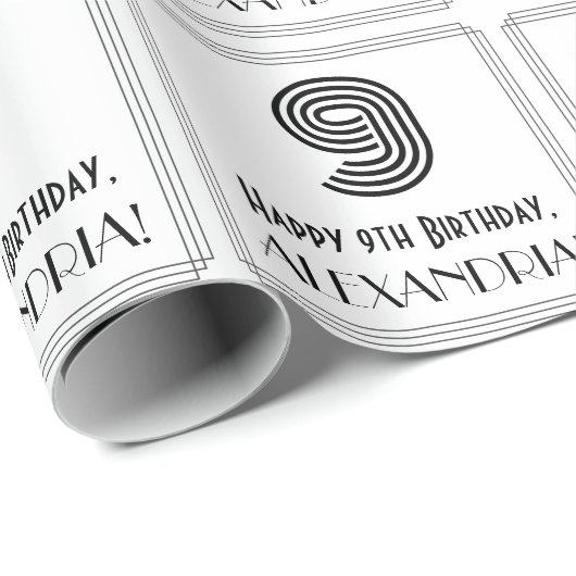 9歳の誕生日:アールデコ調の「9」+お名前 ラッピングペーパー (ロールコーナー)