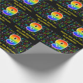 9歳の誕生日:カラフルな音楽記号、虹の9 ラッピングペーパー (角)