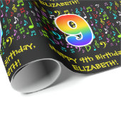 9歳の誕生日:カラフルな音楽記号、虹の9 ラッピングペーパー (ロールコーナー)