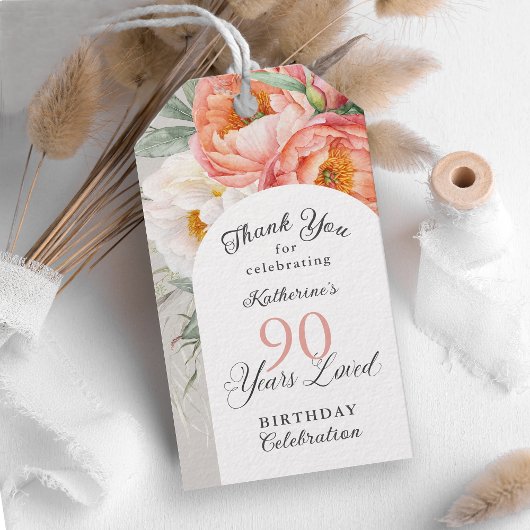 ９０年愛され続けたフェミニンな花々の９０歳誕生日 ギフトタグ