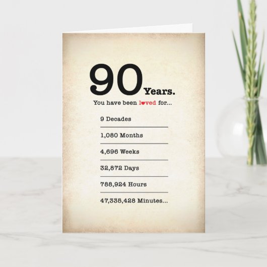 ９０年間愛されてきたあなたへ、お誕生日おめでとう カード (正面)
