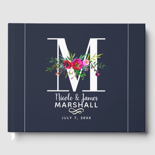 Ｍのイニシャルモノグラムフラワーの名前の結婚式 ゲストブック (正面)