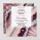 ＊～＊ ＱＲ ピンク バーガンディ アゲート ＲＳＶＰ ＡＲ６６ ウェディング 招待状 (正面/裏面)