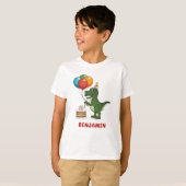 T-REX恐竜カラフルバルーン誕生日名前 Tシャツ (正面フル)