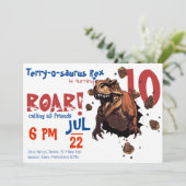 T-Rexの雄叫び! 大きな男の子&女の子へ、誕生日 招待状 (スタンド正面)