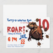 T-Rexの雄叫び! 大きな男の子&女の子へ、誕生日 招待状 (正面/裏面)