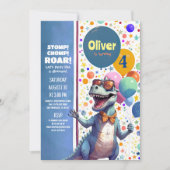 Ｔ－Ｒｅｘ ティラノサウルス 恐竜 カラフル 誕生日 招待状 (正面)