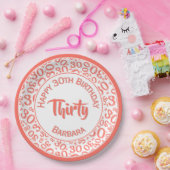 0番目の乱数パターンサンゴ/白 ペーパープレート (パーティー)