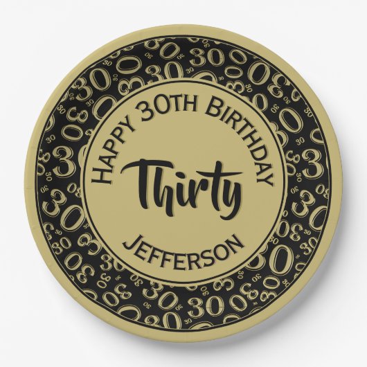 0番目の乱数パターンブラック/金ゴールド ペーパープレート (正面)