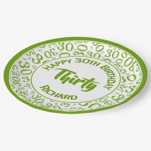 0番目の乱数パターン(緑/白) ペーパープレート (アングル)