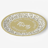 0番目の誕生日ファンキー番号パターン金ゴールド/白 ペーパープレート (アングル)