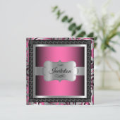 00サプライズ誕生日 | ピンクメタリック&シルバー 招待状 (スタンド正面)