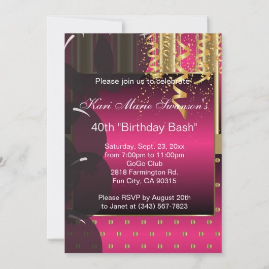 00歳の誕生日ガールのお祝いパーティー | ホットピンク 招待状 (裏面)