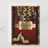 00歳の誕生日パーティー | ゴールドのハイヒール レオパード 招待状 (正面)