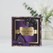 00歳の誕生日パーティー|パープルレオパードハイヒール 招待状 (スタンド正面)