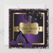 00歳の誕生日パーティー|パープルレオパードハイヒール 招待状 (正面)