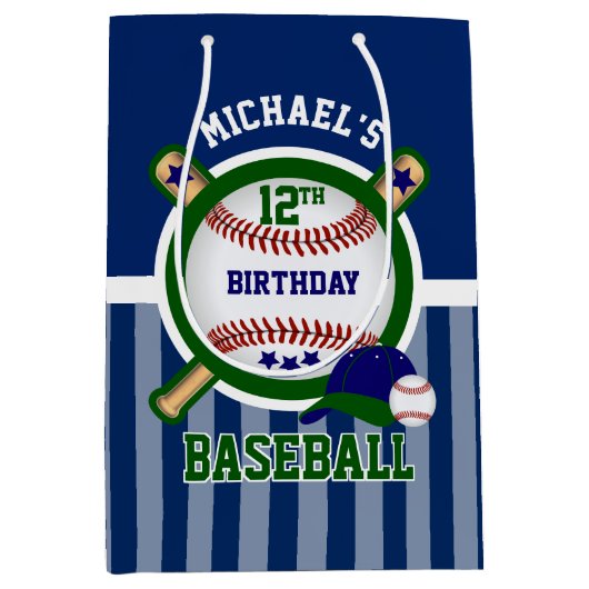 00歳の誕生日パーティー-野球-濃い緑 ミディアムペーパーバッグ (正面)