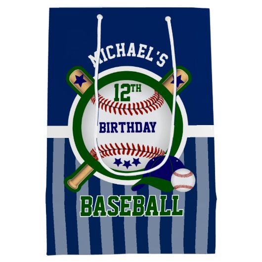 00歳の誕生日パーティー-野球-濃い緑 ミディアムペーパーバッグ (裏面)