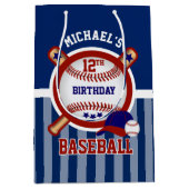 00歳の誕生日パーティー-野球-濃い青 ミディアムペーパーバッグ (正面)