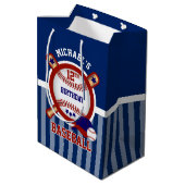 00歳の誕生日パーティー-野球-濃い青 ミディアムペーパーバッグ (裏面アングル)