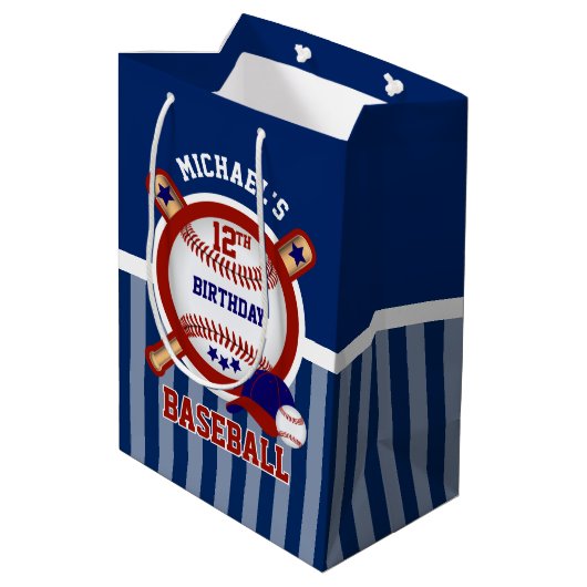 00歳の誕生日パーティー-野球-濃い青 ミディアムペーパーバッグ (裏面アングル)