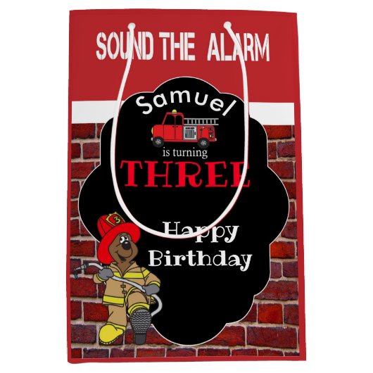 00歳の誕生日パーティ-警報を鳴らす-消防士 ミディアムペーパーバッグ (正面)