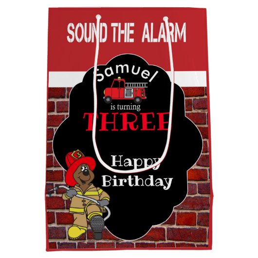 00歳の誕生日パーティ-警報を鳴らす-消防士 ミディアムペーパーバッグ (裏面)