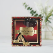 00歳の誕生日 | 赤と金のハイヒール 招待状 (スタンド正面)