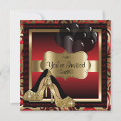 00歳の誕生日 | 赤と金のハイヒール 招待状 (正面)