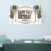 00番目の誕生日の名前と年齢 – 黒い風船 横断幕 (トレードショー)