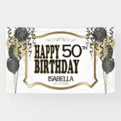 00番目の誕生日の名前と年齢 – 黒い風船 横断幕 (横)