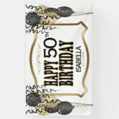 00番目の誕生日の名前と年齢 – 黒い風船 横断幕 (縦)