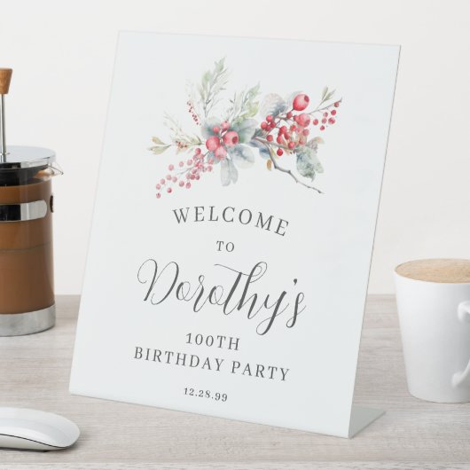 !00誕生日ウェルカムウィンターレッドベリー 台座サイン (インサイチュ)