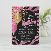 00誕生日 – ピンクと黒の縞模様 招待状 (スタンド正面)