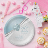 00誕生日 – ブルーハート&ホワイトグリッター ペーパープレート (パーティー)