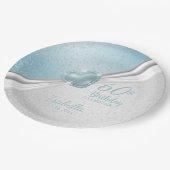 00誕生日 – ブルーハート&ホワイトグリッター ペーパープレート (アングル)