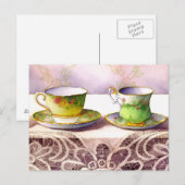 0001 Teacups on Lace Greetingポストカード ポストカード (正面/裏面)