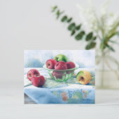 0002リンゴ入りグリーンガラス鉢はがき ポストカード (スタンド正面)