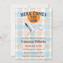 001 空 水彩チェック柄 コウテンチョウ ボーホー ベビーシャワー