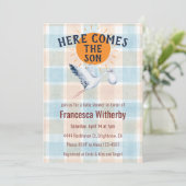 001 空 水彩チェック柄 コウテンチョウ ボーホー ベビーシャワー 招待状 (スタンド正面)