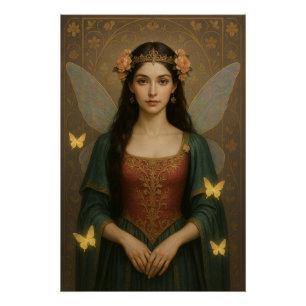 001_A fairy princess in teal green and crimson. ポスター