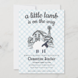 001 Sky Blue A Little Lamb Gingham Baby Shower 招待状